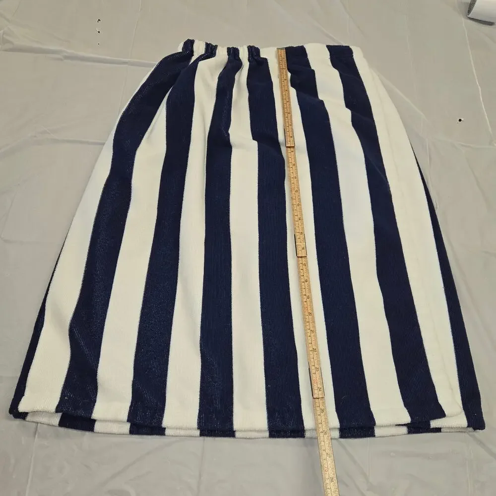 Saks Fifth Avenue Wrap Bath Towel Hook and Loop‎ Terry Cloth Striped Blue White